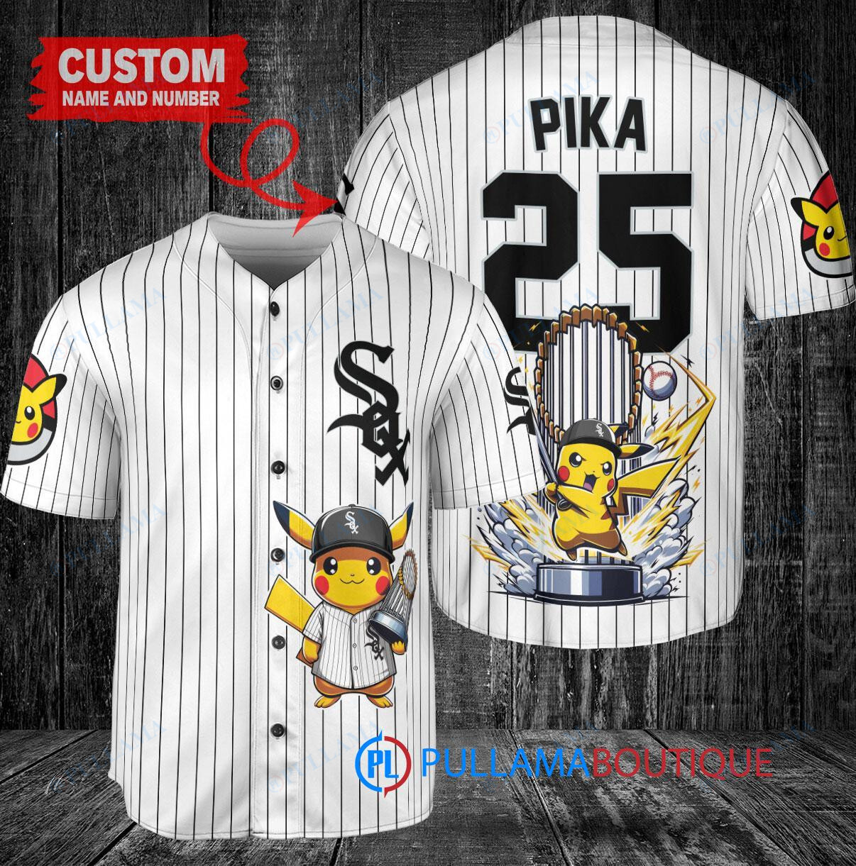 Miami Marlins x Pikachu Pokemon with Trophy Custom Baseball Jersey White