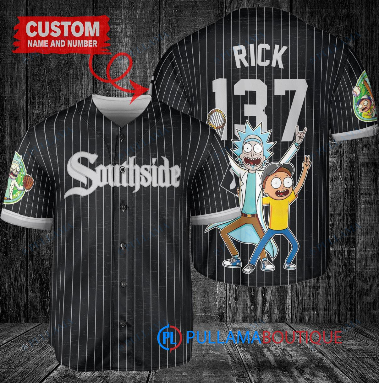 Tampa Bay Rays x Rick and Morty with Trophy Custom Baseball Jersey Navy