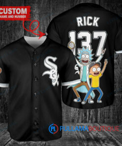 Chicago White Sox x Rick and Morty with Trophy Custom Baseball Jersey Black