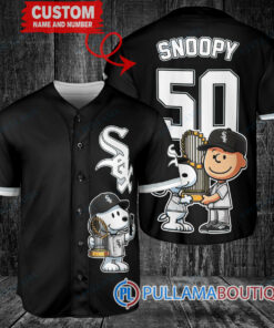 Chicago White Sox x Snoopy and Charlie Brown with Trophy Baseball Jersey Black