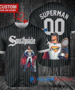 Chicago White Sox x Superman DC Comics with Trophy Custom Baseball Jersey Black City Connect