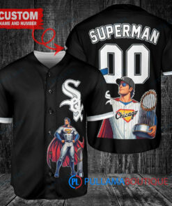 Chicago White Sox x Superman DC Comics with Trophy Custom Baseball Jersey Black