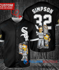 Chicago White Sox x The Simpsons Bart Simpson, Homer Simpson, Lisa Simpson with Trophy Custom Baseball Jersey Black