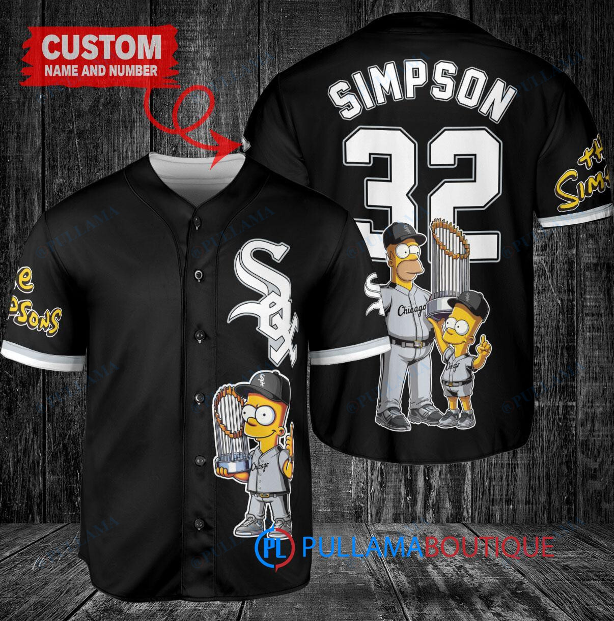 Chicago Cubs x The Simpsons Bart Simpson, Homer Simpson, Lisa Simpson with Trophy Custom Baseball Jersey Navy