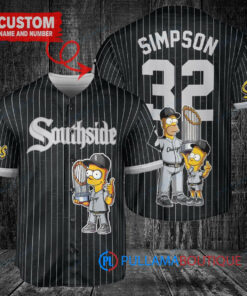 Chicago White Sox x The Simpsons Bart Simpson, Homer Simpson, Lisa Simpson with Trophy Custom Baseball Jersey Black City Connect