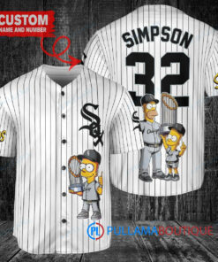 Chicago White Sox x The Simpsons Bart Simpson, Homer Simpson, Lisa Simpson with Trophy Custom Baseball Jersey White