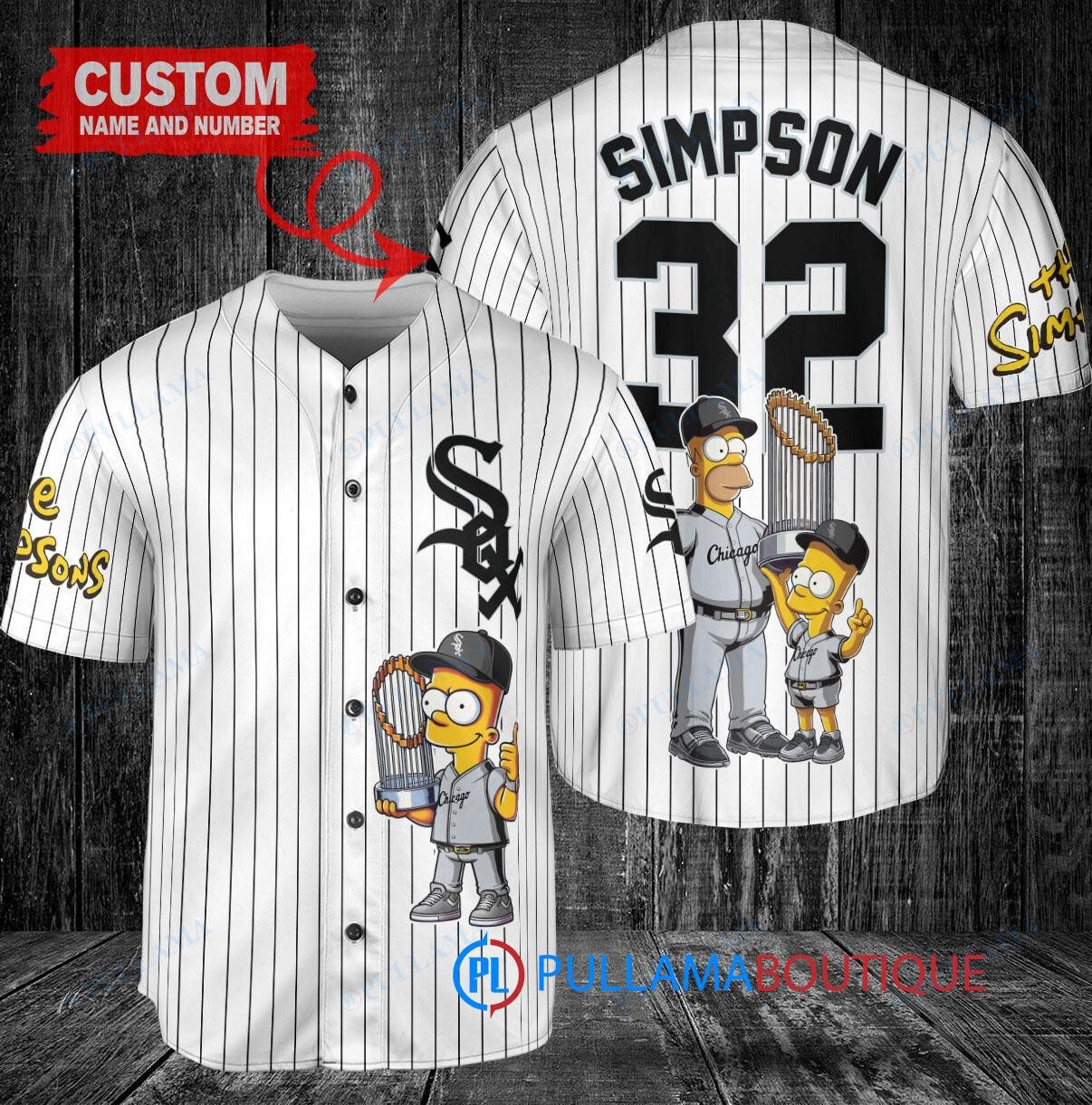 New York Yankees x The Simpsons Bart Simpson, Homer Simpson, Lisa Simpson with Trophy Custom Baseball Jersey Navy