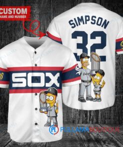 Chicago White Sox x The Simpsons Bart Simpson, Homer Simpson, Lisa Simpson with Trophy Custom Baseball Jersey White Stripe