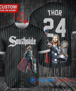 Chicago White Sox x Thor Marvel with Trophy Custom Baseball Jersey Black City Connect