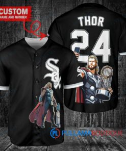 Chicago White Sox x Thor Marvel with Trophy Custom Baseball Jersey Black