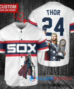 Chicago White Sox x Thor Marvel with Trophy Custom Baseball Jersey White Stripe