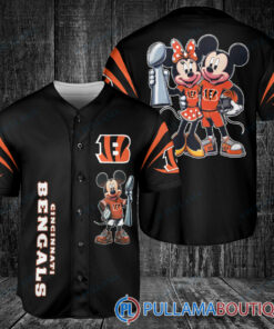 Cincinnati Bengals x Mickey and Minnie with Trophy Baseball Jersey Black