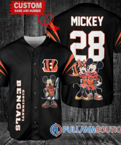 Cincinnati Bengals x Mickey and Minnie with Trophy Custom Baseball Jersey Black