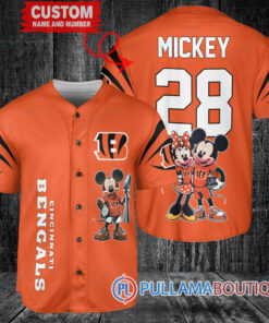 Cincinnati Bengals x Mickey and Minnie with Trophy Custom Baseball Jersey Orange