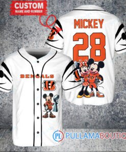 Cincinnati Bengals x Mickey and Minnie with Trophy Custom Baseball Jersey White