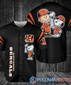 Cincinnati Bengals x Snoopy and Charlie Brown with Trophy Baseball Jersey Black