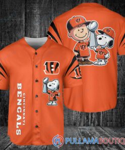 Cincinnati Bengals x Snoopy and Charlie Brown with Trophy Baseball Jersey Orange