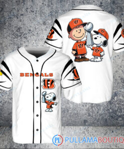 Cincinnati Bengals x Snoopy and Charlie Brown with Trophy Baseball Jersey White