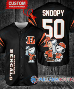 Cincinnati Bengals x Snoopy and Charlie Brown with Trophy Custom Baseball Jersey Black