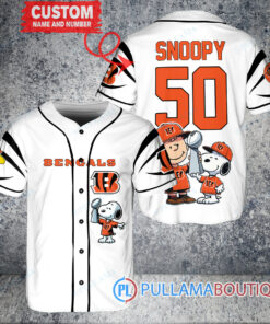 Cincinnati Bengals x Snoopy and Charlie Brown with Trophy Custom Baseball Jersey White