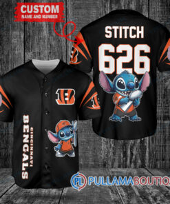 Cincinnati Bengals x Stitch with Trophy Custom Baseball Jersey Black