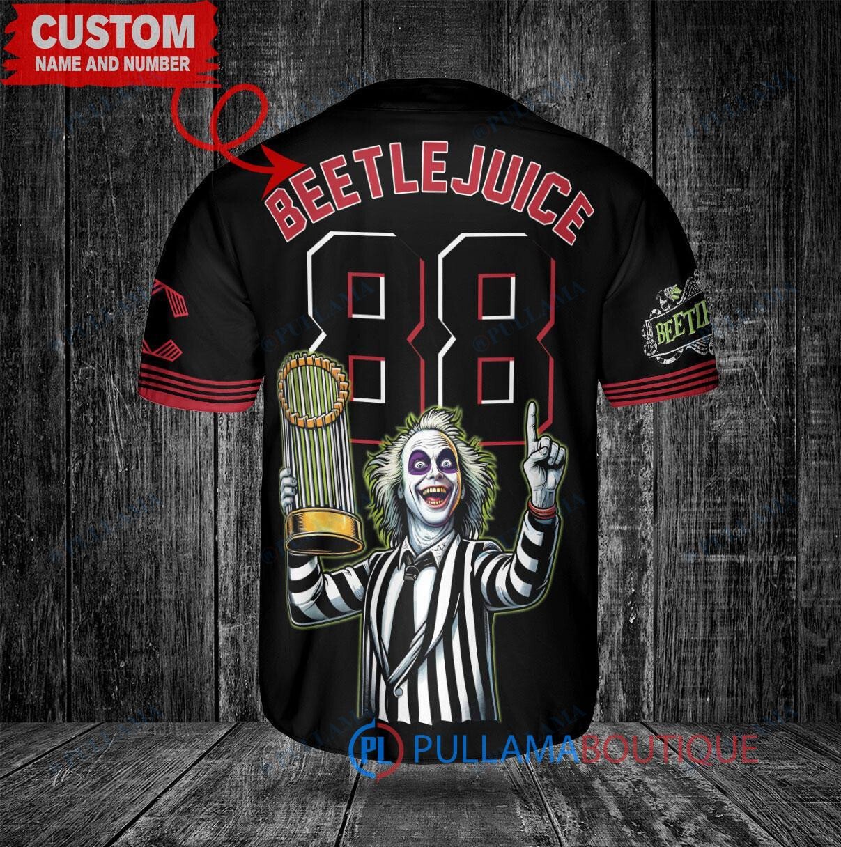 Houston Astros x Beetlejuice Halloween with World Series Trophy Custom Baseball Jersey Gray