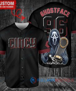 Cincinnati Reds Ghostface Scream Halloween World Series Trophy Baseball Jersey Black