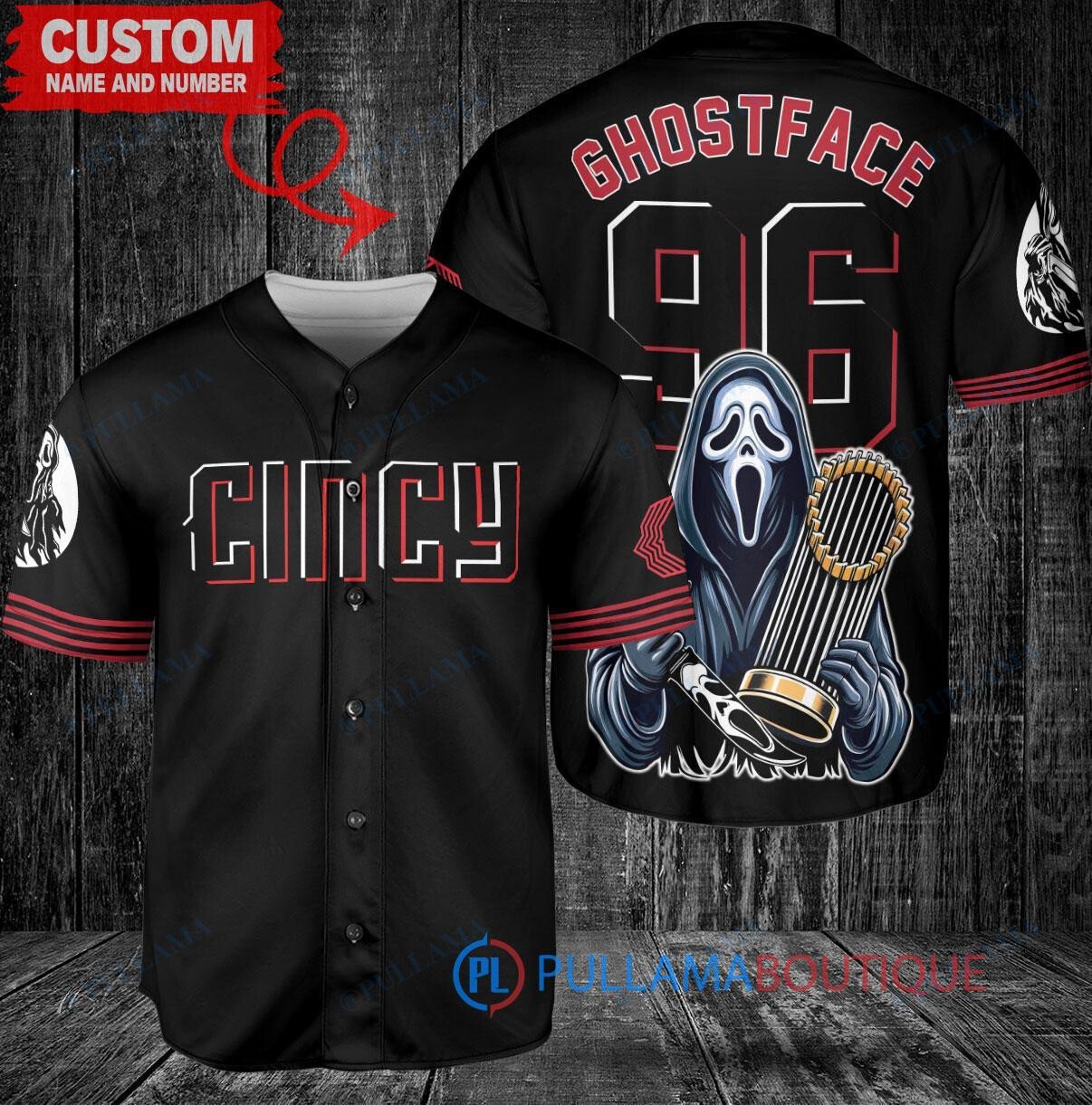 Atlanta Braves x Ghostface Scream Halloween Halloween with World Series Trophy Custom Baseball Jersey Navy