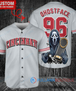 Cincinnati Reds Ghostface Scream Halloween World Series Trophy Baseball Jersey Gray