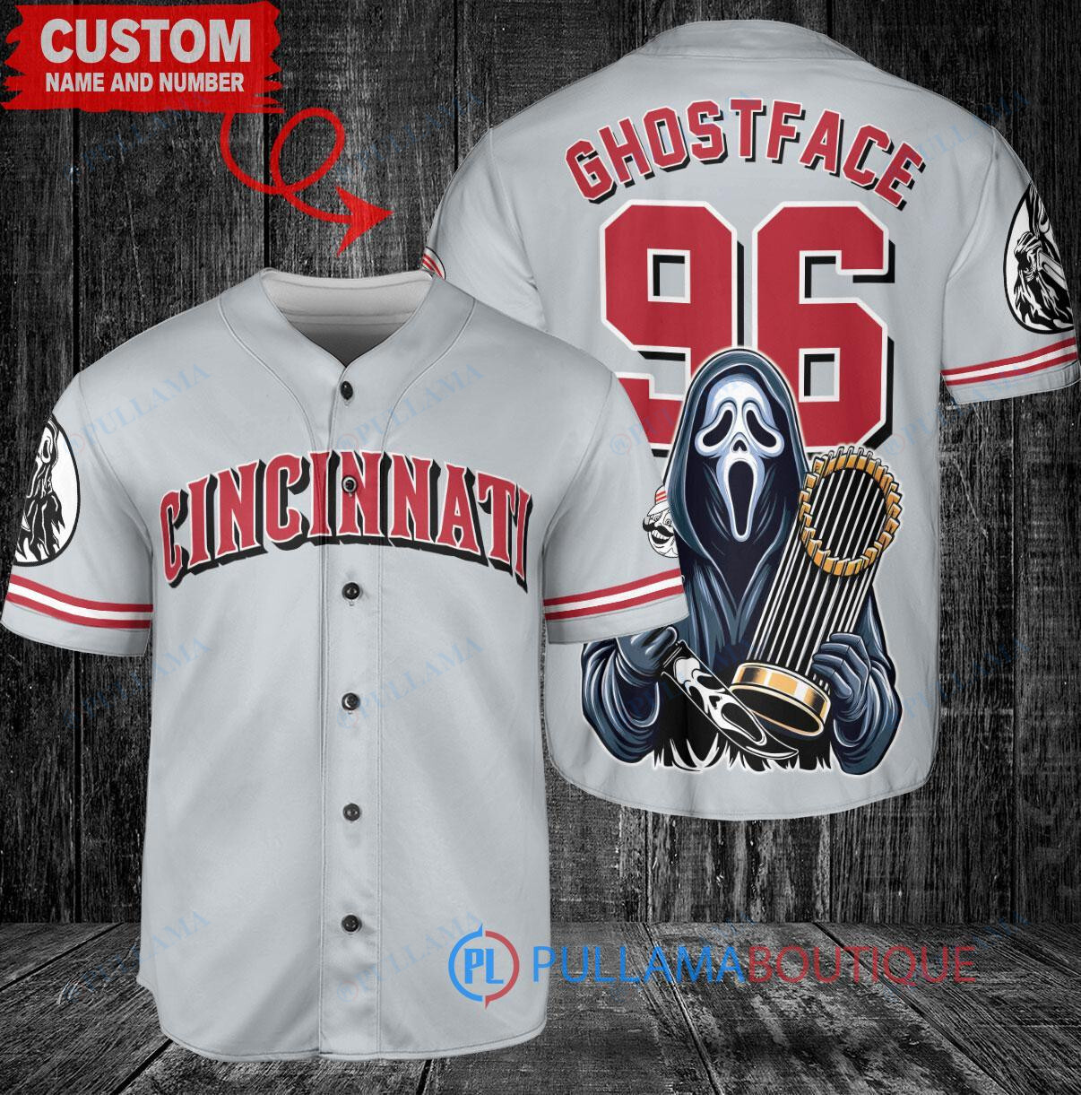 New York Yankees x Ghostface Scream Halloween Halloween with World Series Trophy Custom Baseball Jersey Navy