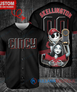 Cincinnati Reds Jack Skellington Sally World Series Trophy Baseball Jersey Black