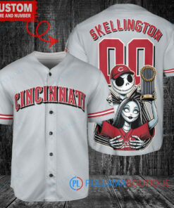 Cincinnati Reds Jack Skellington Sally World Series Trophy Baseball Jersey Gray