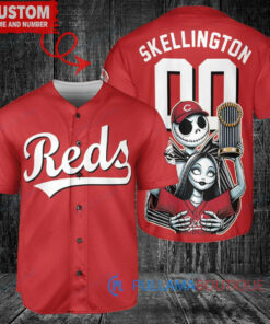 Cincinnati Reds Jack Skellington Sally World Series Trophy Baseball Jersey Red