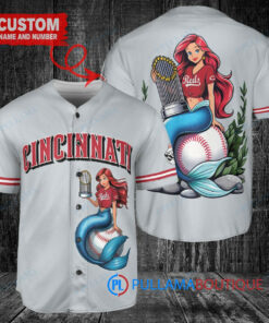 Cincinnati Reds x Ariel Mermaid with Trophy Custom Baseball Jersey Gray