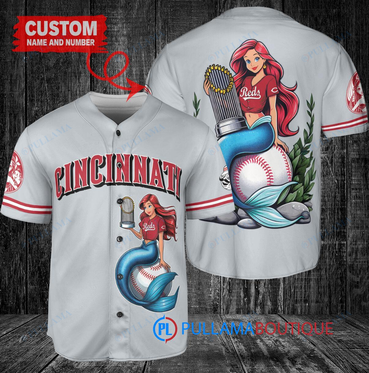 Chicago Cubs x Ariel Mermaid with Trophy Custom Baseball Jersey Gray