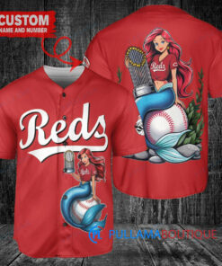 Cincinnati Reds x Ariel Mermaid with Trophy Custom Baseball Jersey Red