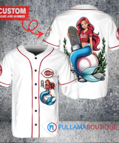 Cincinnati Reds x Ariel Mermaid with Trophy Custom Baseball Jersey White