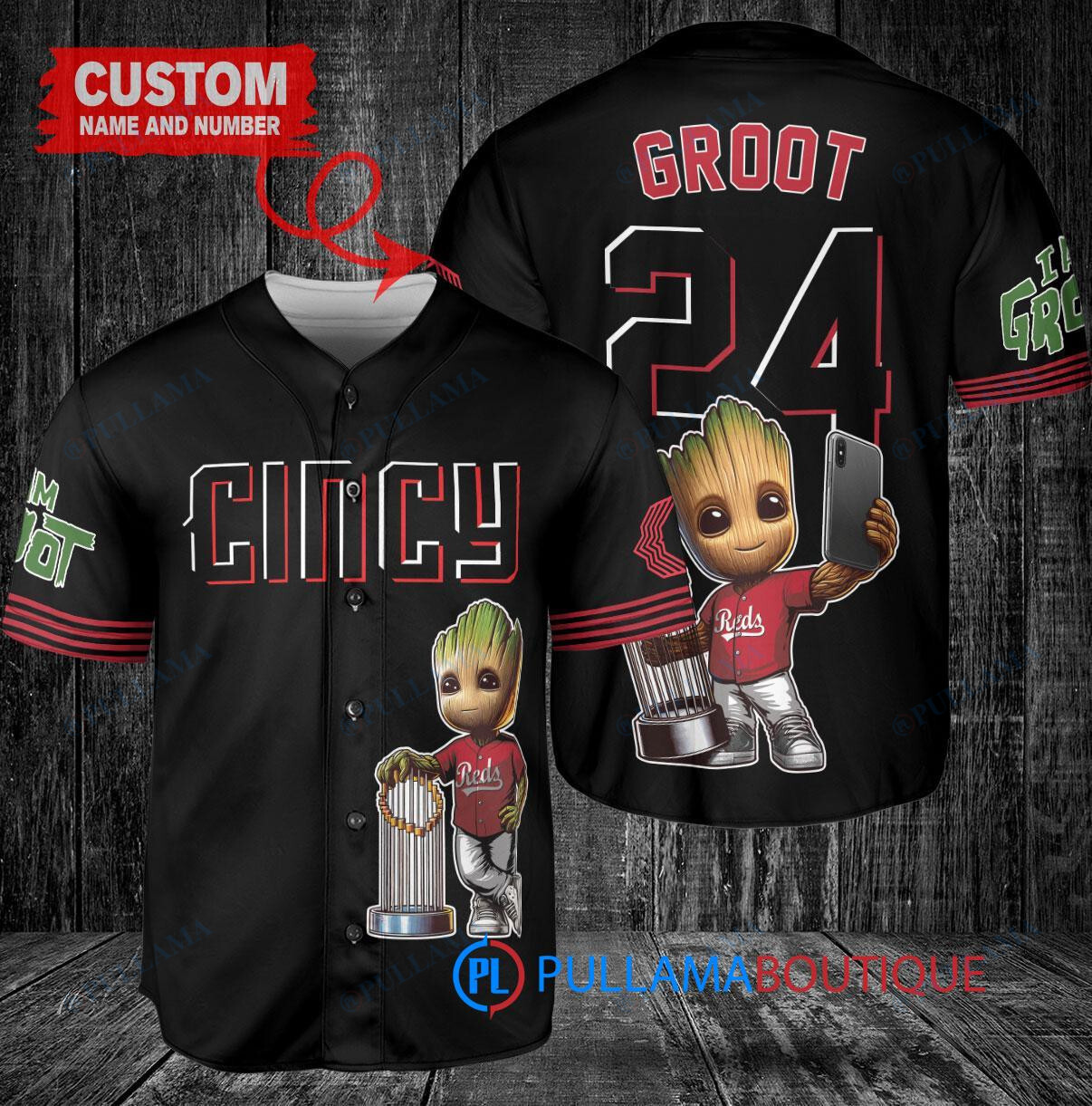 San Francisco Giants x Baby Groot Marvel Guardians Of The Galaxy with Trophy Custom Baseball Jersey Black