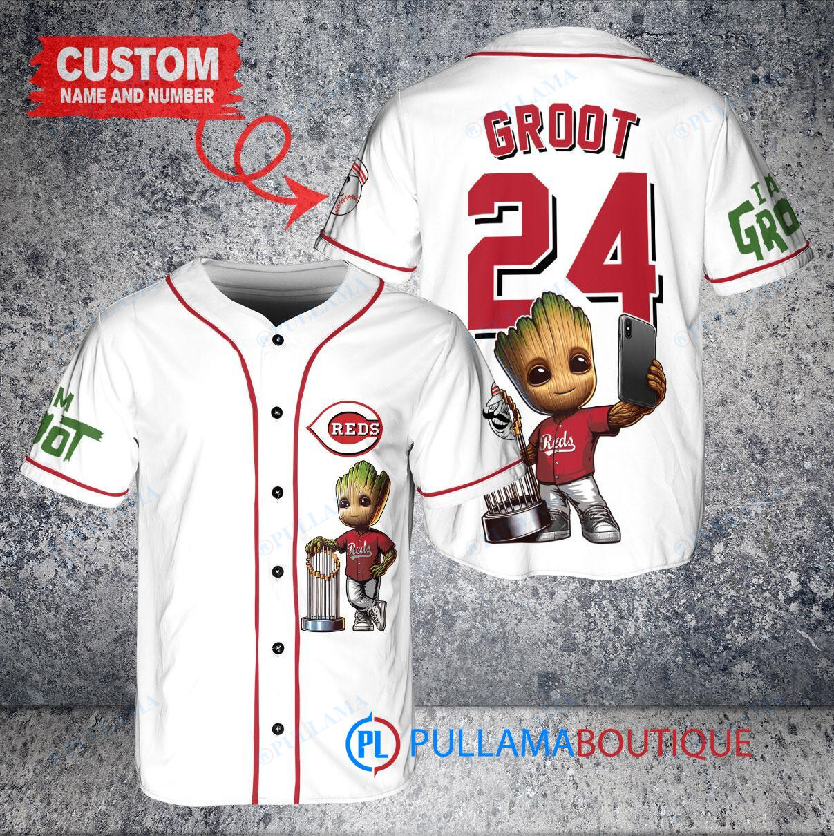 Texas Rangers x Baby Groot Marvel Guardians Of The Galaxy with Trophy Custom Baseball Jersey Cream