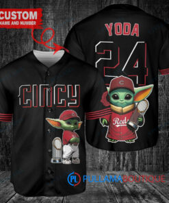 Cincinnati Reds x Baby Yoda Star Wars The Mandalorian with Trophy Custom Baseball Jersey Black 2023 City Connect