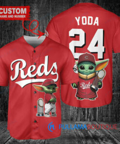 Cincinnati Reds x Baby Yoda Star Wars The Mandalorian with Trophy Custom Baseball Jersey Red