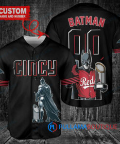 Cincinnati Reds x DC Comics Batman The Dark Knight with Trophy Custom Baseball Jersey Black 2023 City Connect