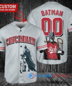 Cincinnati Reds x DC Comics Batman The Dark Knight with Trophy Custom Baseball Jersey Gray