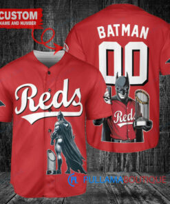 Cincinnati Reds x DC Comics Batman The Dark Knight with Trophy Custom Baseball Jersey Red