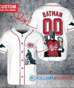 Cincinnati Reds x DC Comics Batman The Dark Knight with Trophy Custom Baseball Jersey White