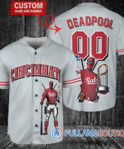 Cincinnati Reds x Deadpool with Trophy Baseball Jersey Gray