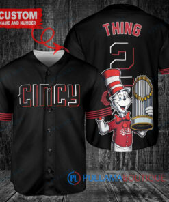 Cincinnati Reds x Dr Seuss with World Series Trophy Custom Baseball Jersey Black 2023 City Connect