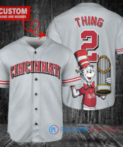 Cincinnati Reds x Dr Seuss with World Series Trophy Custom Baseball Jersey Gray