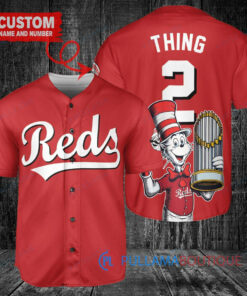 Cincinnati Reds x Dr Seuss with World Series Trophy Custom Baseball Jersey Red