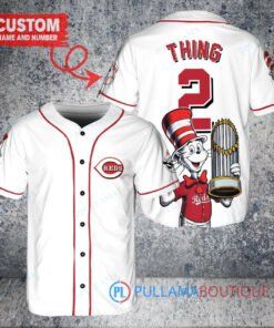 Cincinnati Reds x Dr Seuss with World Series Trophy Custom Baseball Jersey White